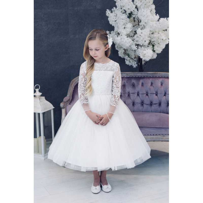 Handmade Ivory Ballerina Length First Holy Communion Dress Style MIKELA SHORT IVORY