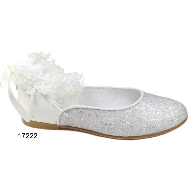 HANDMADE IVORY GLITTER FIRST HOLY COMMUNION SPANISH SHOES STYLE 17222