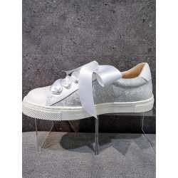 Spanish White/Metal First Holy Communion/Special Occasion Shoes By Tinny Shoes Style 15232