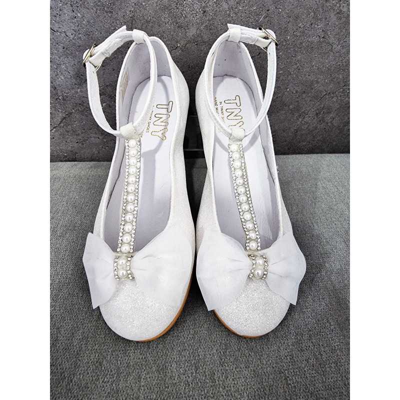 HANDMADE WHITE GLITTER FIRST HOLY COMMUNION SPANISH SHOES STYLE 17207