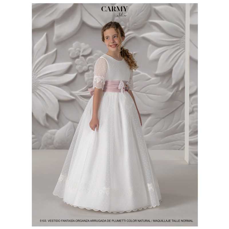 CARMY HANDMADE IVORY/PINK UNIQUE FIRST HOLY COMMUNION DRESS STYLE 5103 CARMY HANDMADE IVORY/PINK UNIQUE FIRST HOLY COMMUNION DRESS STYLE 5103