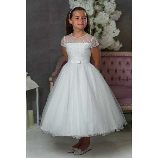 JOAN CALABRESE WHITE TEA-LENGTH FIRST HOLY COMMUNION DRESS JOAN CALABRESE WHITE TEA-LENGTH FIRST HOLY COMMUNION DRESS