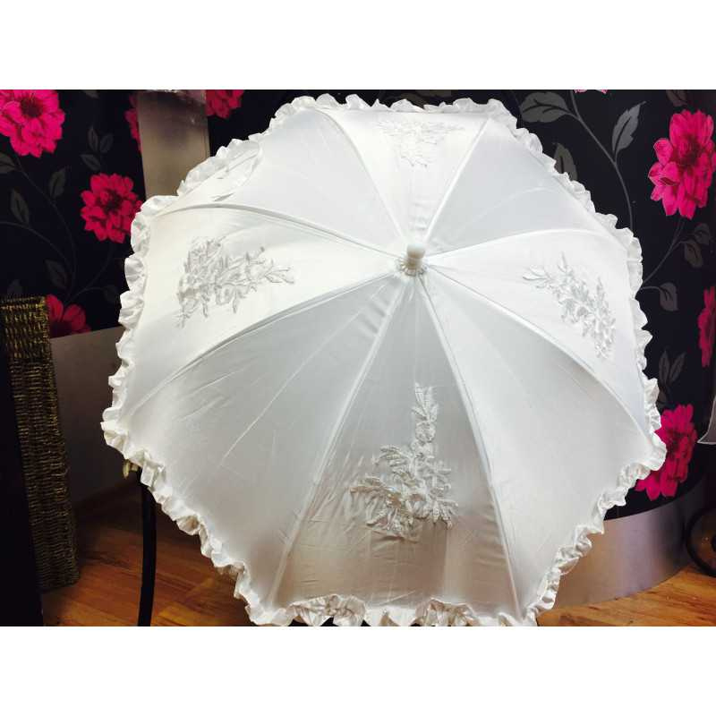 Girls First Communion White Satin&Lace Frilled Vintage Parasol from Little People Style 712 Girls First Communion White Satin&Lace Frilled Vintage Parasol from Little People Style 712